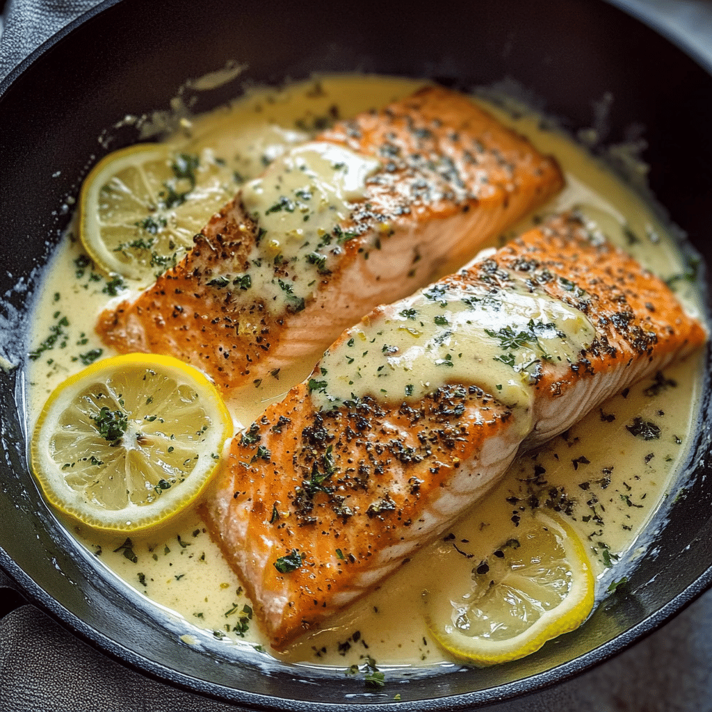 Baked Salmon with Lemon Butter Cream Sauce