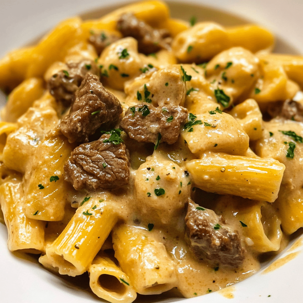 Beef Pasta in a Creamy Garlic Sauce