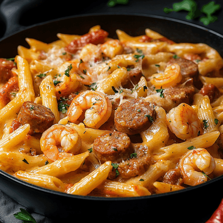 Garlic Butter Shrimp and Sausage Skillet Pasta
