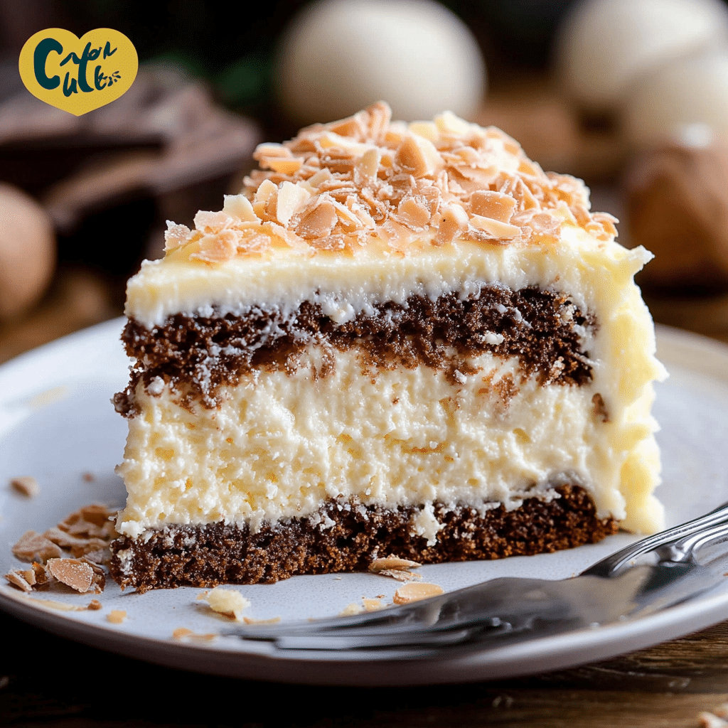White German Chocolate Cake with a Cheesecake Center