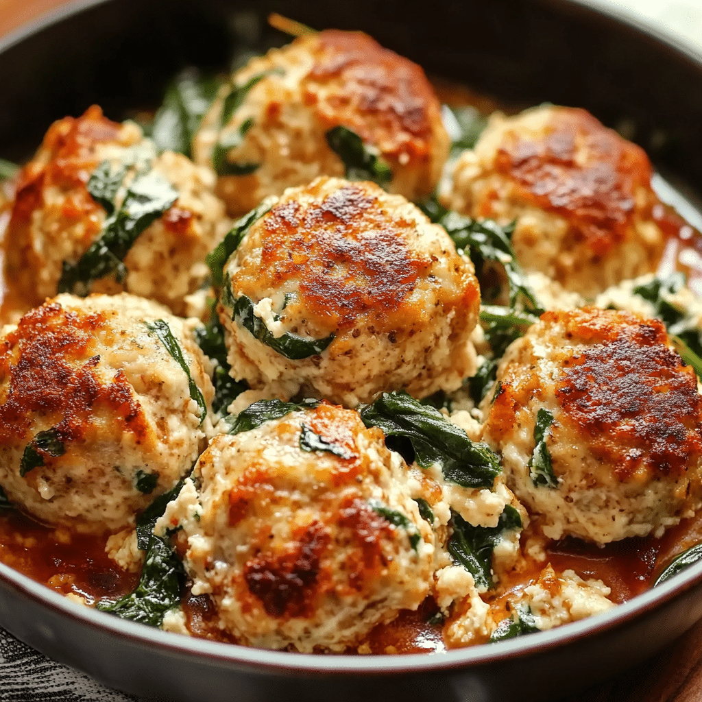 Baked Chicken Ricotta Meatballs with Spinach