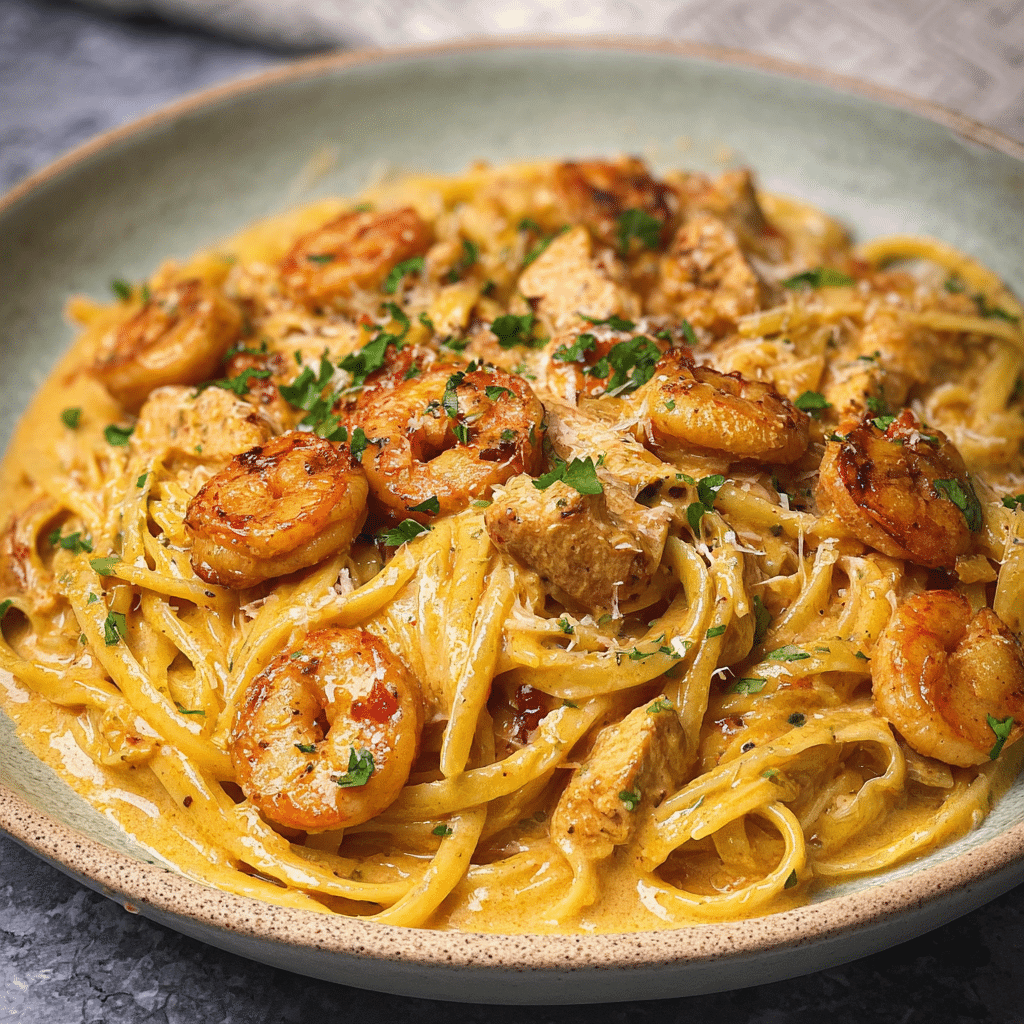 Creamy Cajun Shrimp and Chicken Pasta