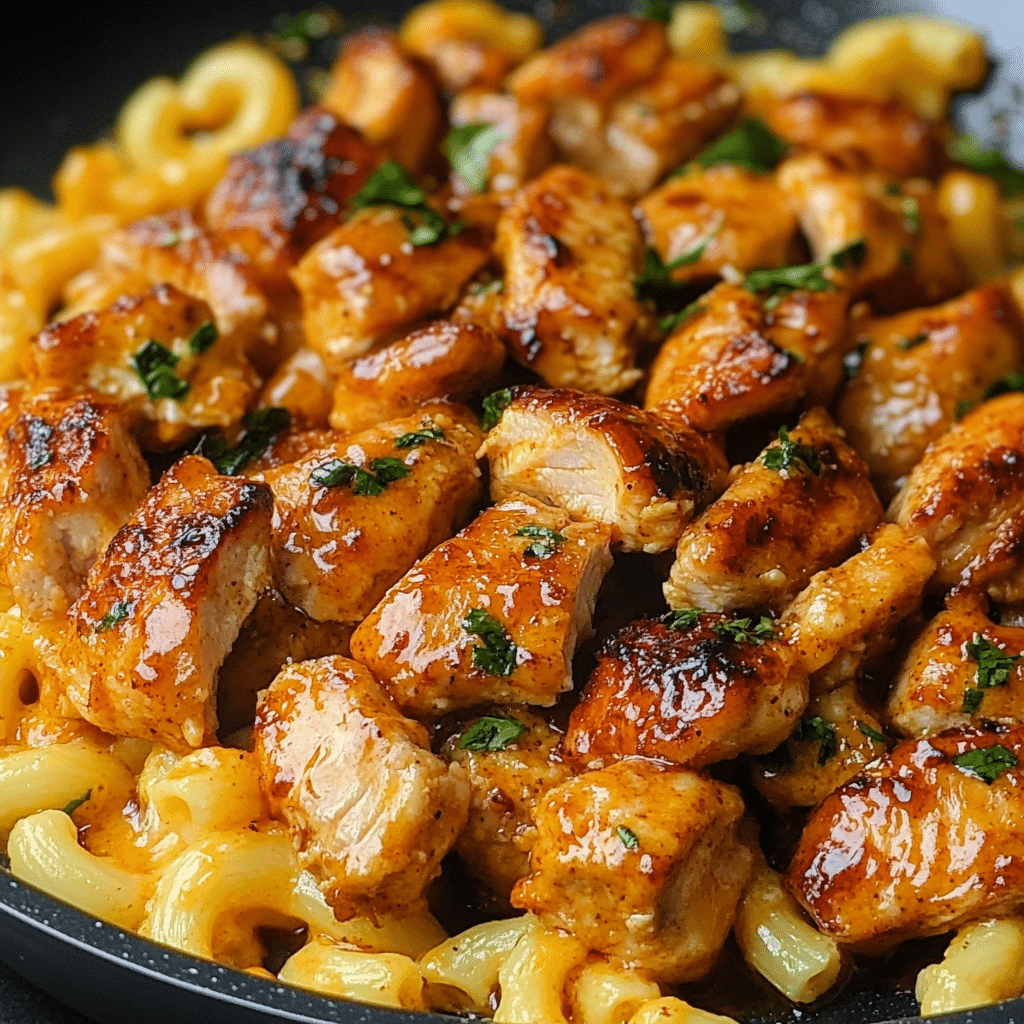 High Protein Honey Garlic Butter Chicken with Mac & Cheese