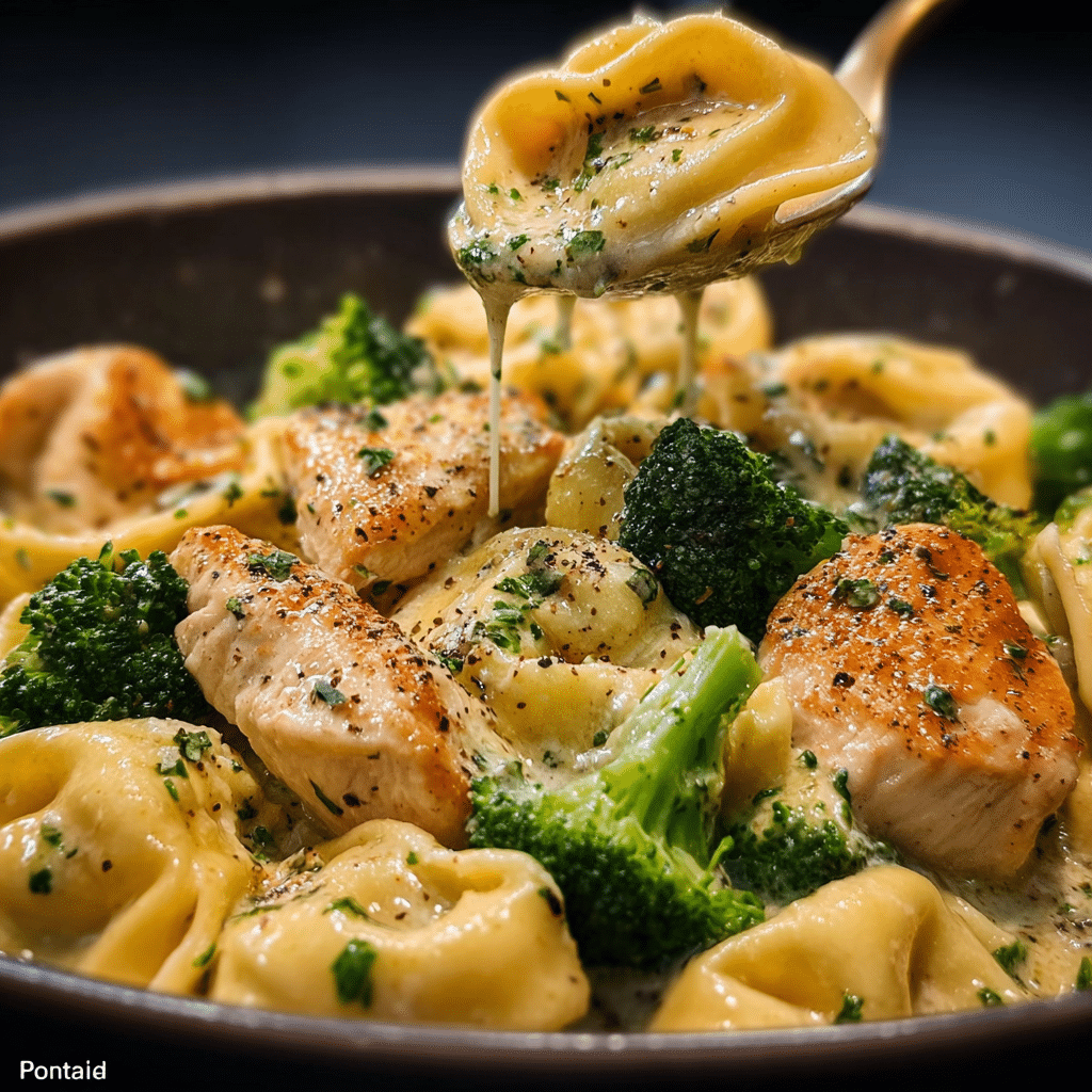 Creamy Garlic Parmesan Tortellini with Chicken & Broccoli