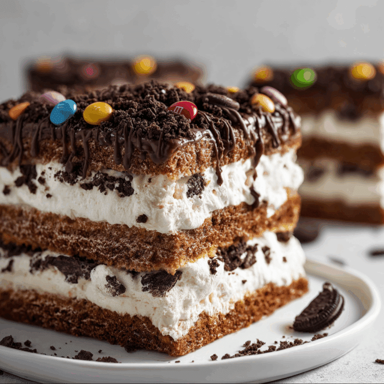 Easy M&M Ice Cream Sandwich Cake