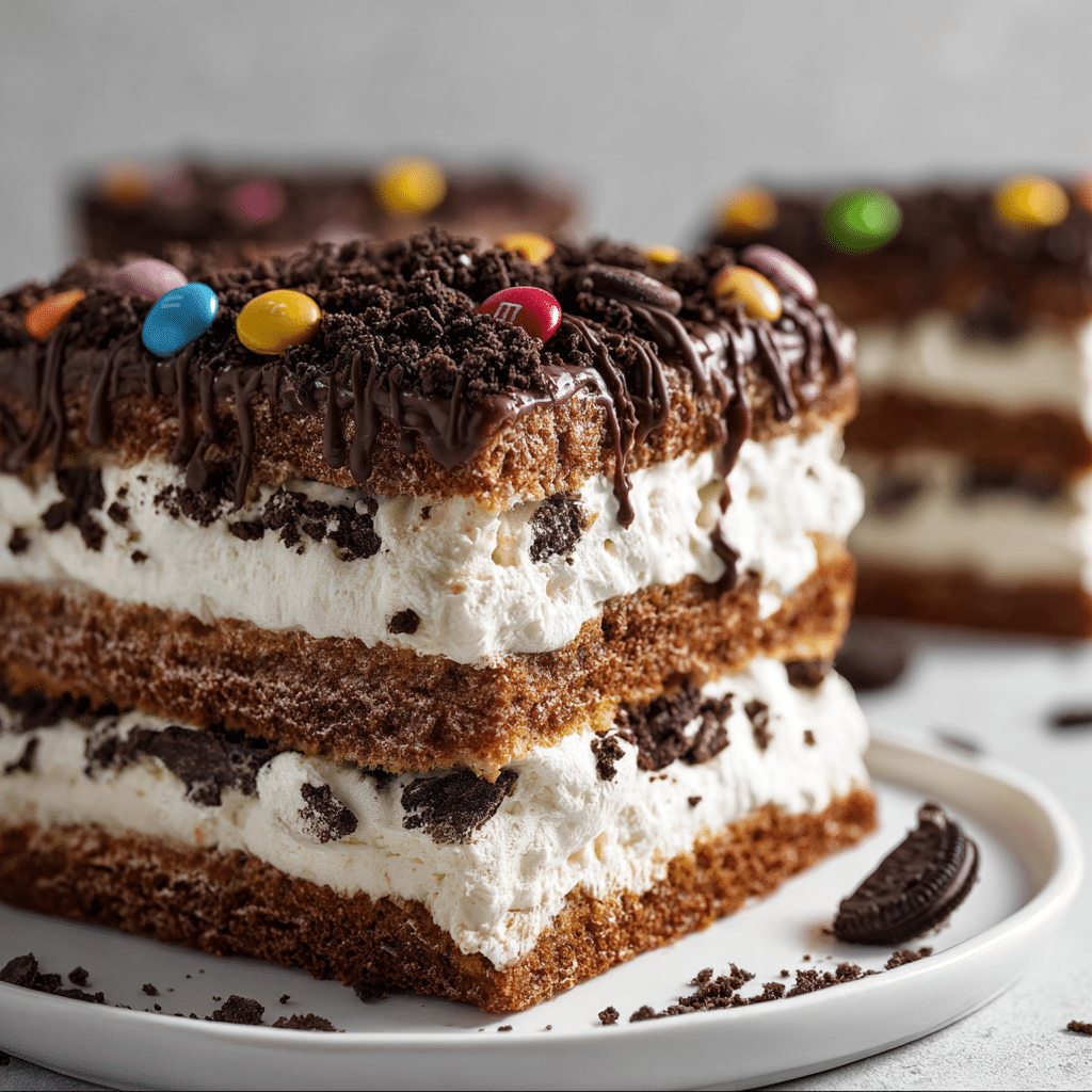 Easy M&M Ice Cream Sandwich Cake