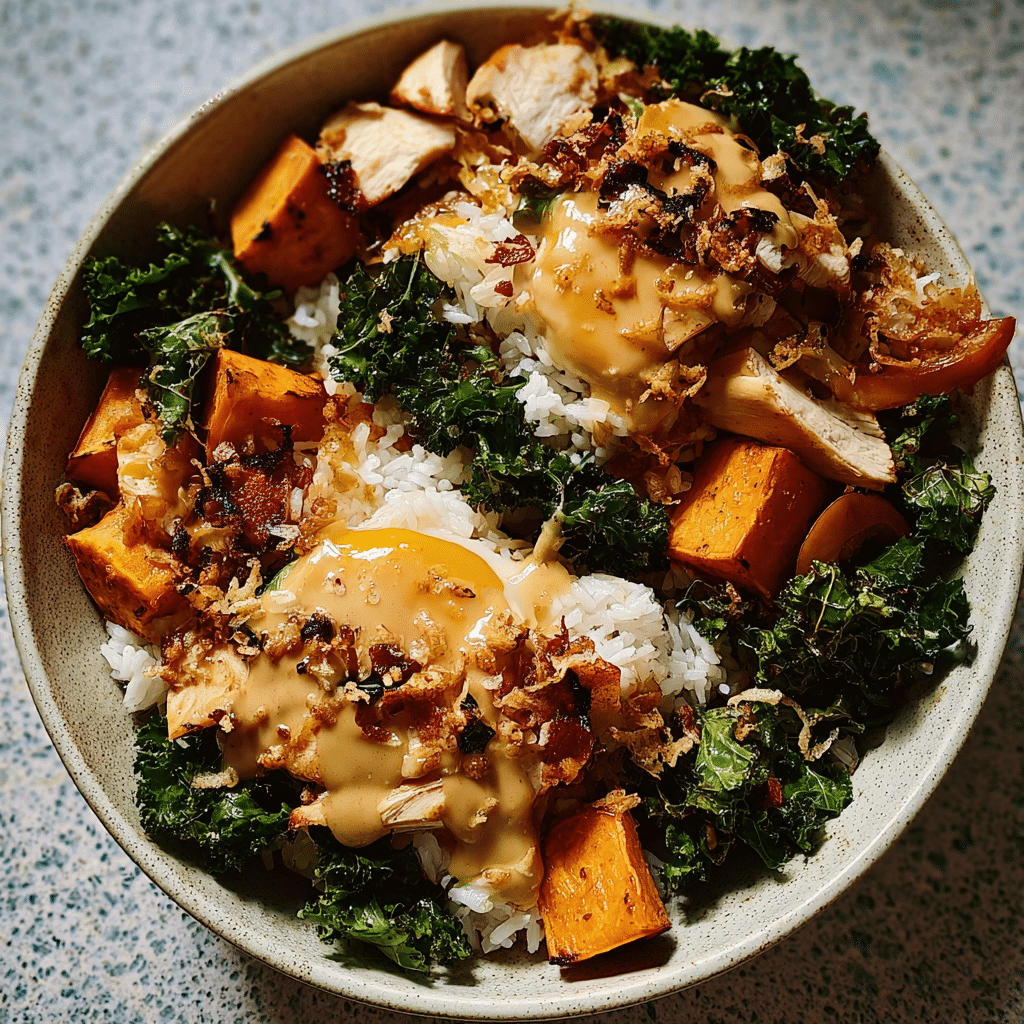 Roasted Sweet Potato, Chicken, Kale, and Rice Bowls for Two