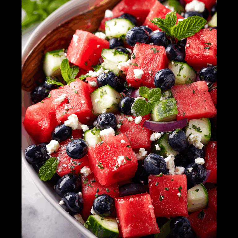 Watermelon Feta Salad with Cucumber and Blueberries