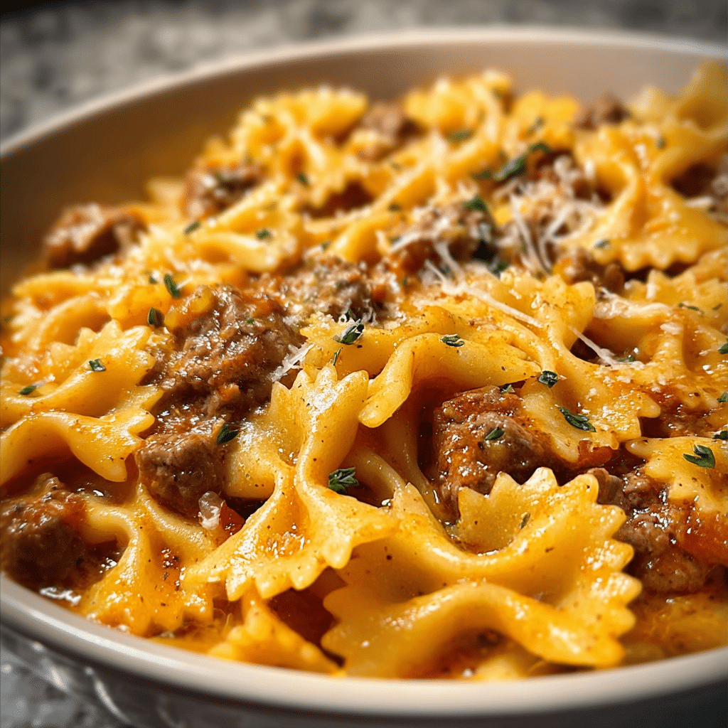 Creamy Velveeta Beef & Bowtie Pasta