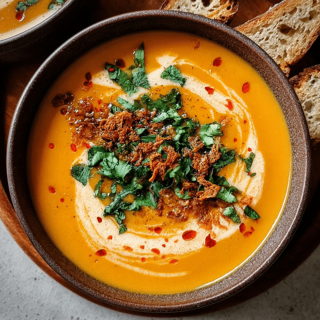 Sweet Potato Soup with Cumin and Crunchy Toppings