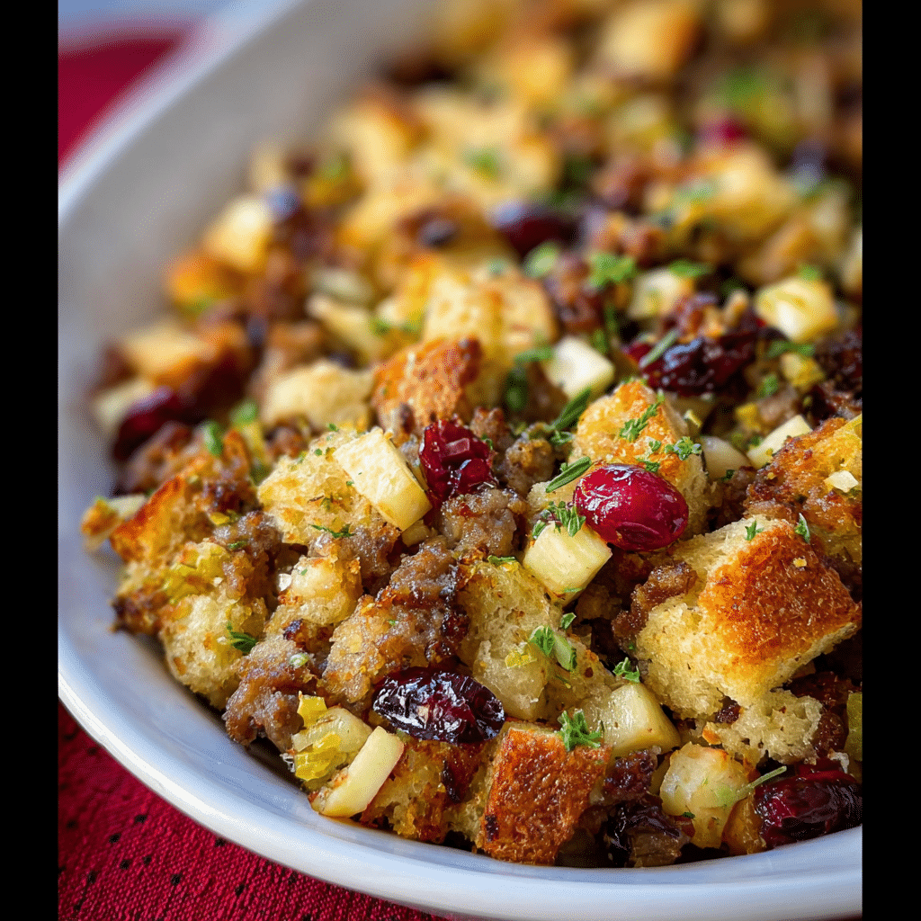 Sausage and Herb Stuffing with Apples and Cranberries